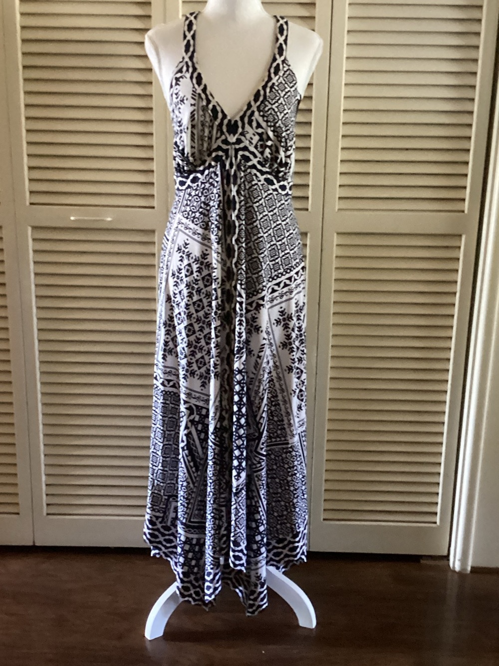 INC International Concepts Black and White Patterned Tie-Front Maxi Dress